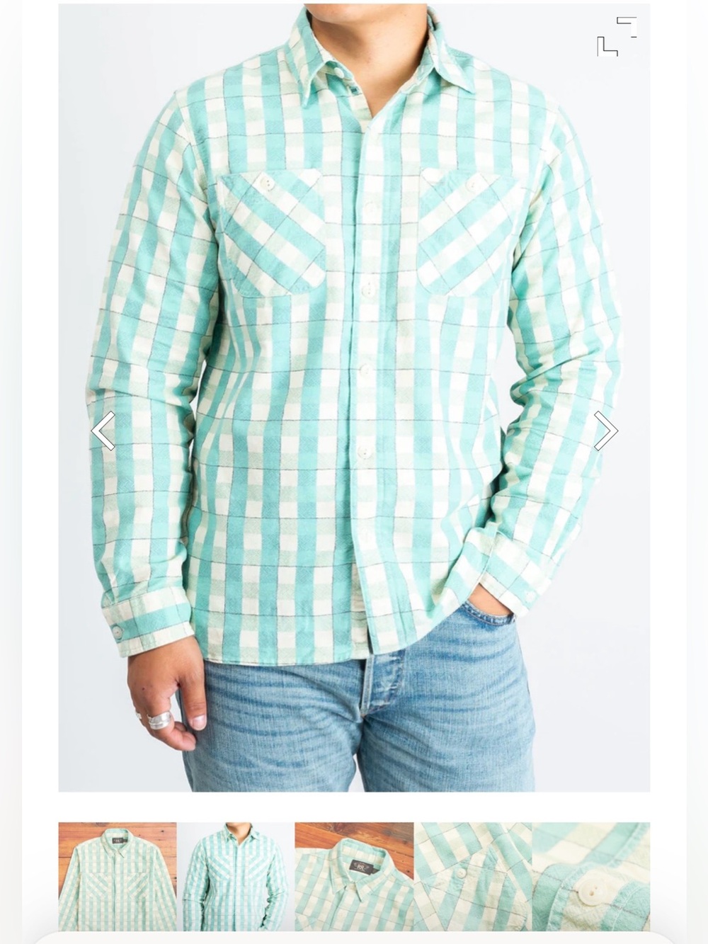 RRL Ralph Lauren Men's NWT Large Green Cream Plaid Workshirt MSRP $229